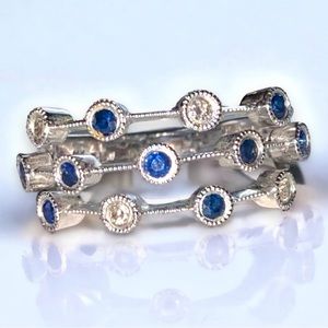 Elegant Vintage 14k White Gold .65 CTW Diamond Sapphire Ring Size 7.25